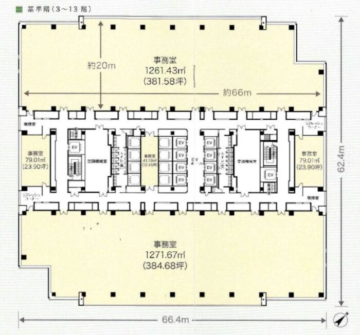 文京グリーンコートセンターオフィス基準階平面図