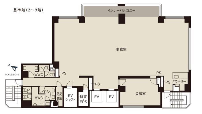 CIRCLES神保町Ⅱオフィスフロア基準階平面図