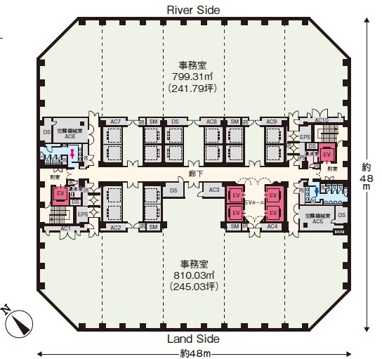聖路加タワー8階の空調平面図