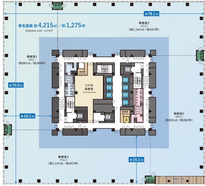 豊洲セイルパークのオフィス平面図